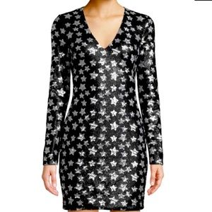Black Halo Alicia Long-sleeve Dress W/ Sequin Stars In Starry Night
